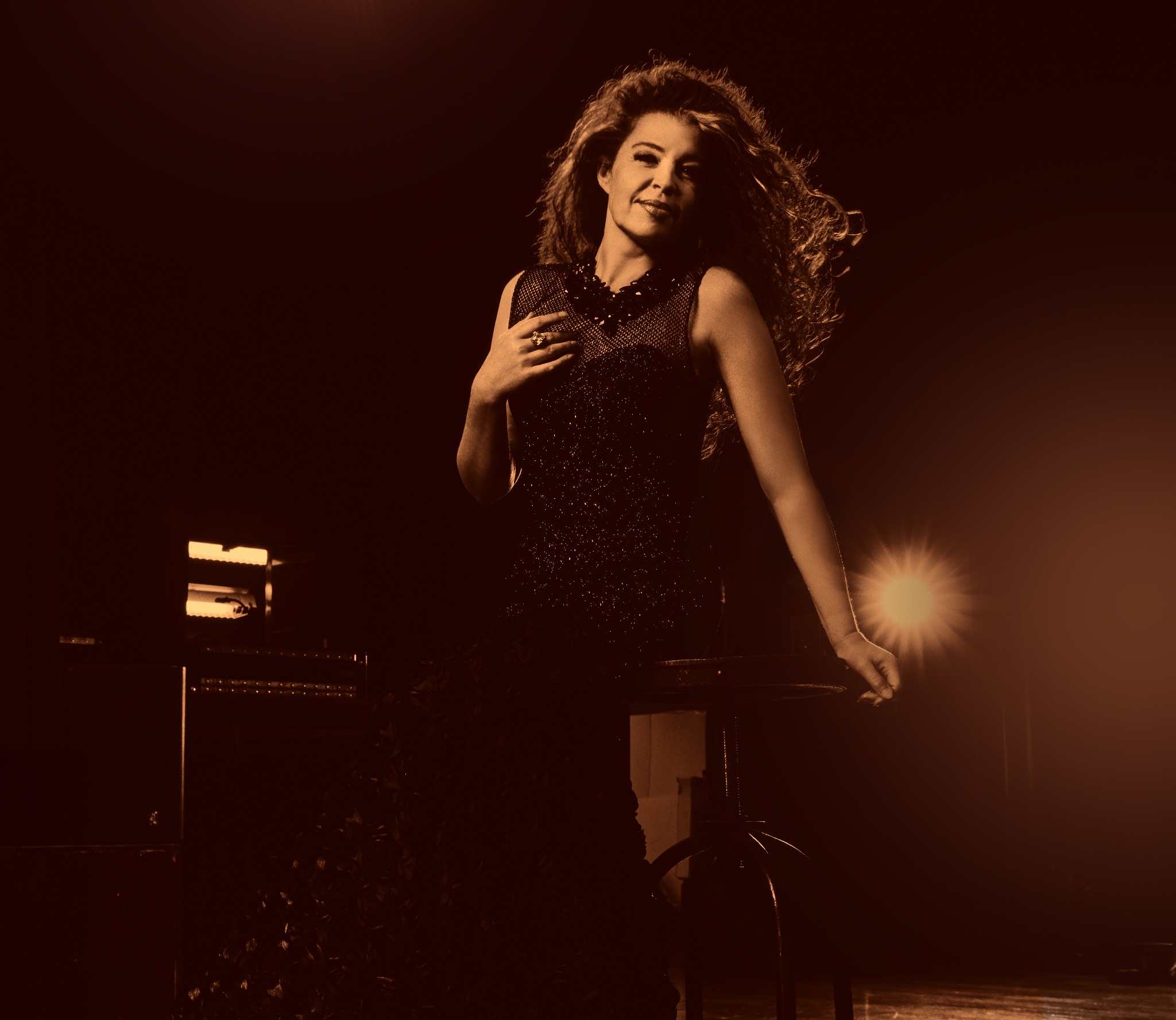 Jaimee Paul in a dramatic theatrical performance portrait for Broadway Our Way